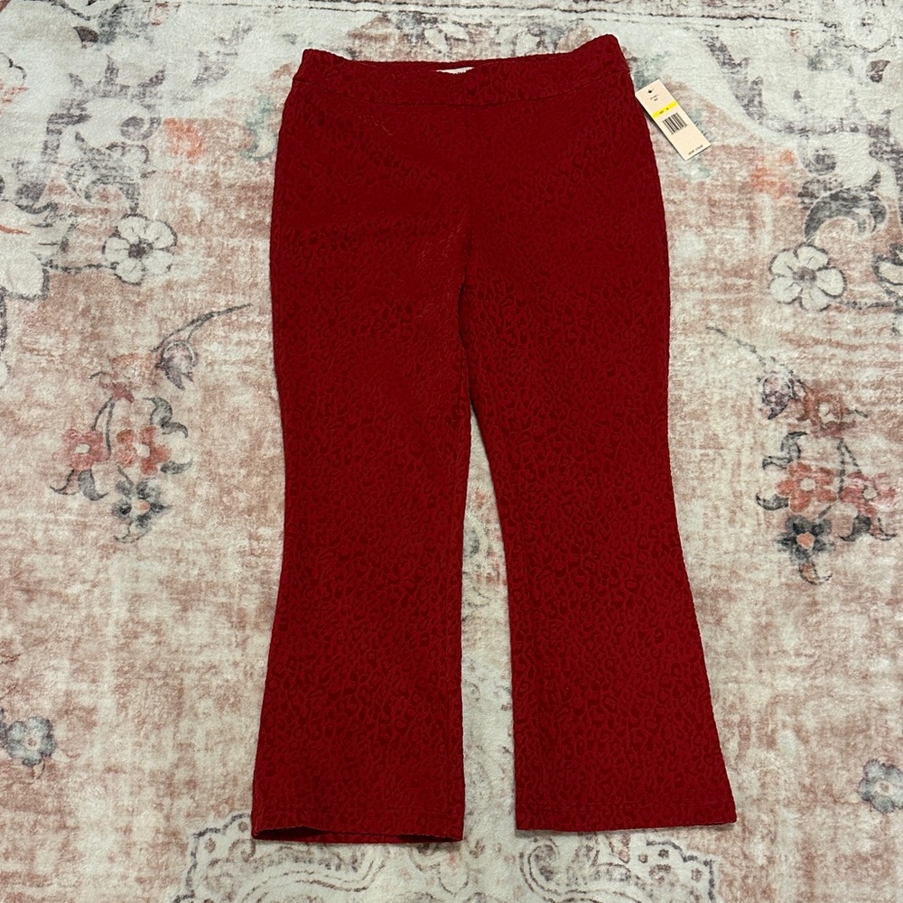 Stylish Red Leopard Print Flared Pants, new with tags! Size medium